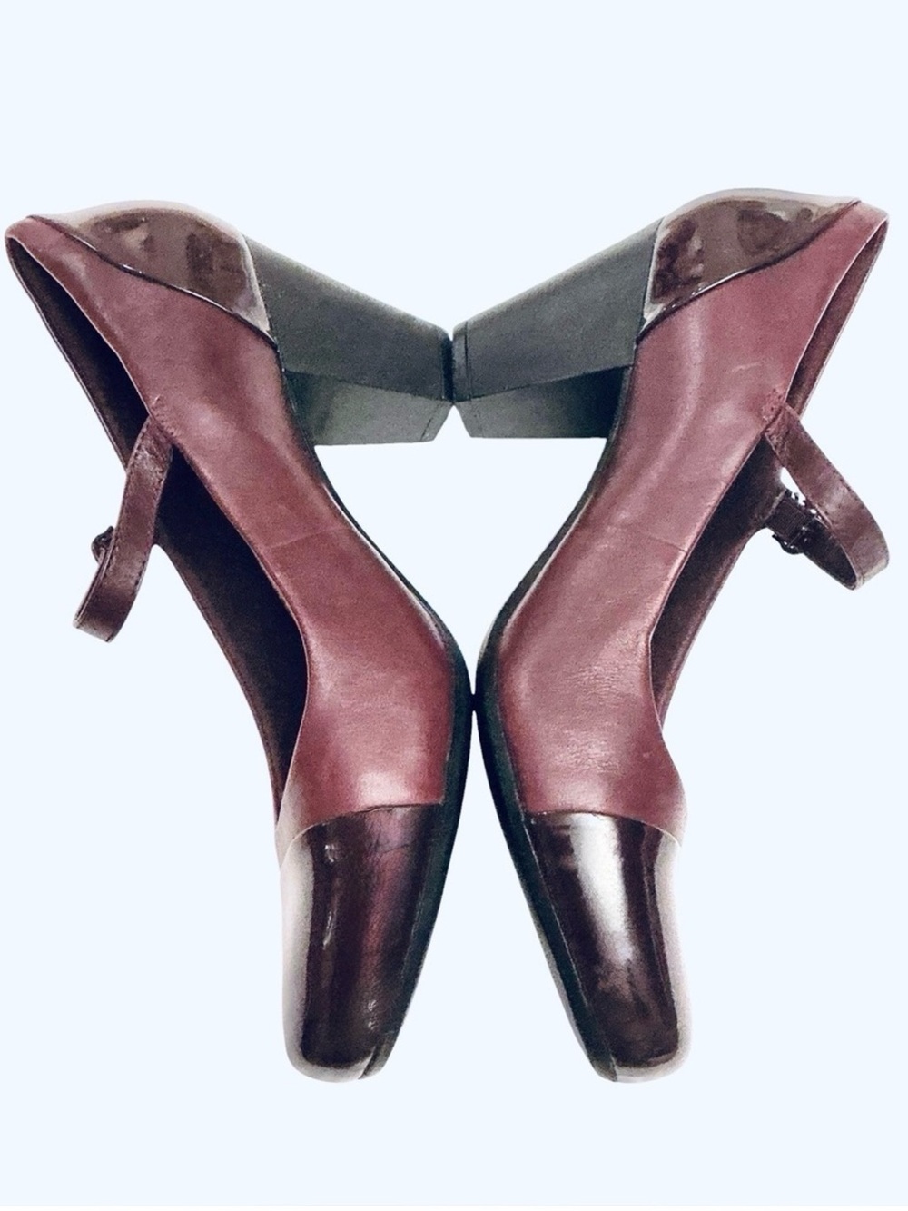 Clarks Burgundy Leather Mary Jane Pump Patent Accents Women’s Size 10 W - Picture 10 of 15